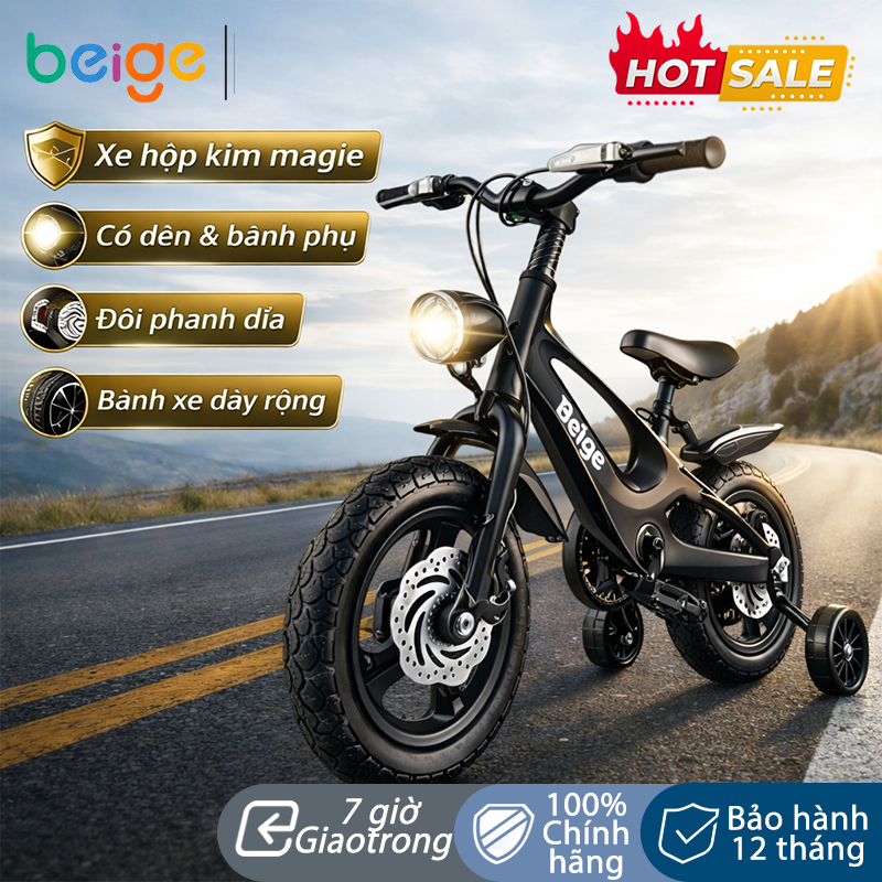 xe đạp Beige,Có đèn pha LED,98% không cần lắp ráp,xe đạp trẻ em 8 12 tuổi