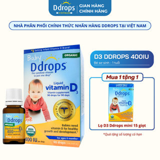 D3 Thuần Organic Ddrops 400IU dạng lỏng nhỏ giọt bổ sung vitamin D3 cho bé tăng cường sức đề kháng khỏe mạnh <1y