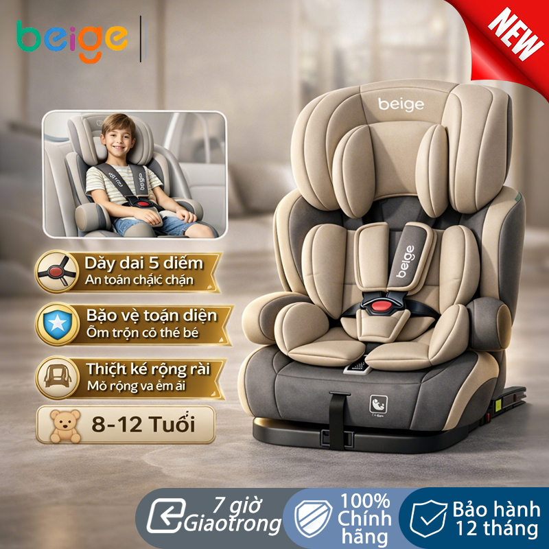 Ghế ngồi ô tô cho bé Beige,chất liệu êm ái với đai bảo vệ - Xoay 360,ghế ngồi ô tô cho bé isofix