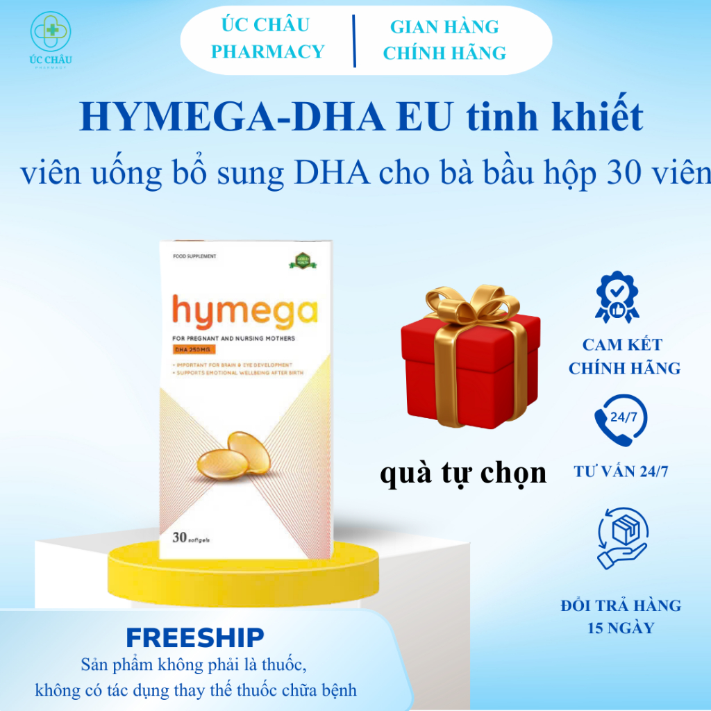 DHA EU Aplicaps Hymega - DHA tinh khiết hộp 30 viên, FERROLIP BẦU HỘP 20 GÓI - kèm quà tự chọn