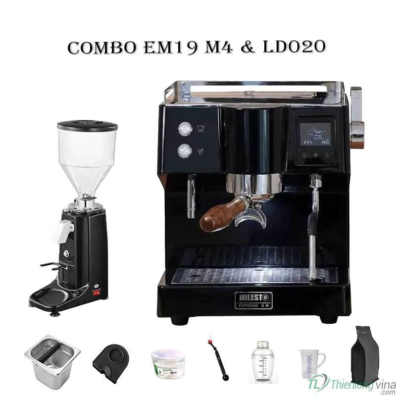 Combo Máy pha cà phê Milesto Em19 M4 và máy xay LD020. LD/CRM021, LD900N, LD700E