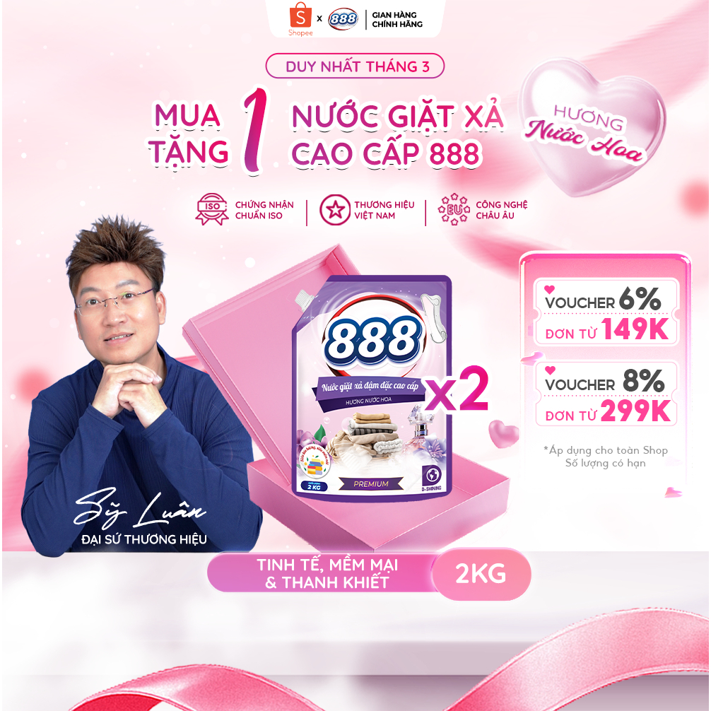 [Chỉ 73K/ Túi] - NƯỚC GIẶT XẢ 888 - Hương Nước Hoa Cao Cấp 2kg