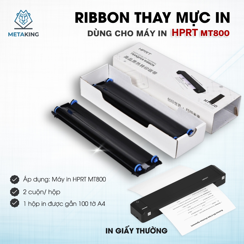 Hộp Ribbons Giấy Than HPRT MT800 Dạng Cuộn thay mực in truyền thống Hiệu suất in 90 trang A4