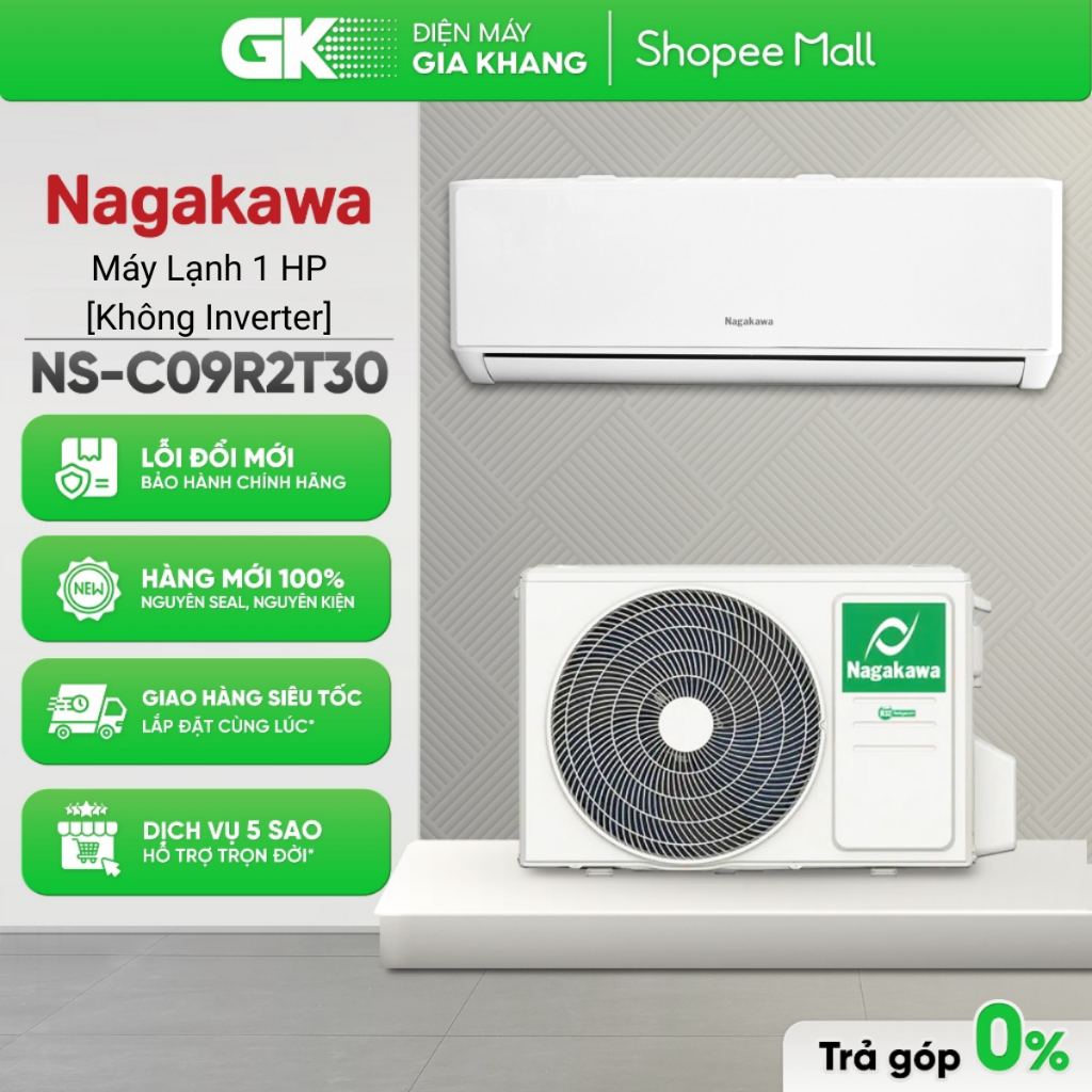 Máy lạnh Nagakawa 1 HP NS-C09R2T30, Công Nghệ Nổi Eco, Hút ẩm độc lập - [Freeship HCM]