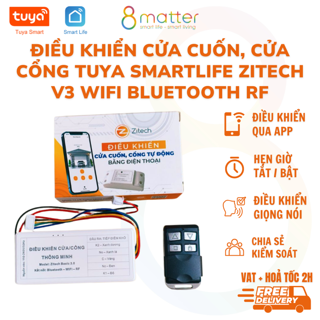 Module Điều khiển cửa cuốn, cửa cổng Tuya SmartLife Zitech V3 Wifi Bluetooth RF - Bảo Hành 12 Tháng