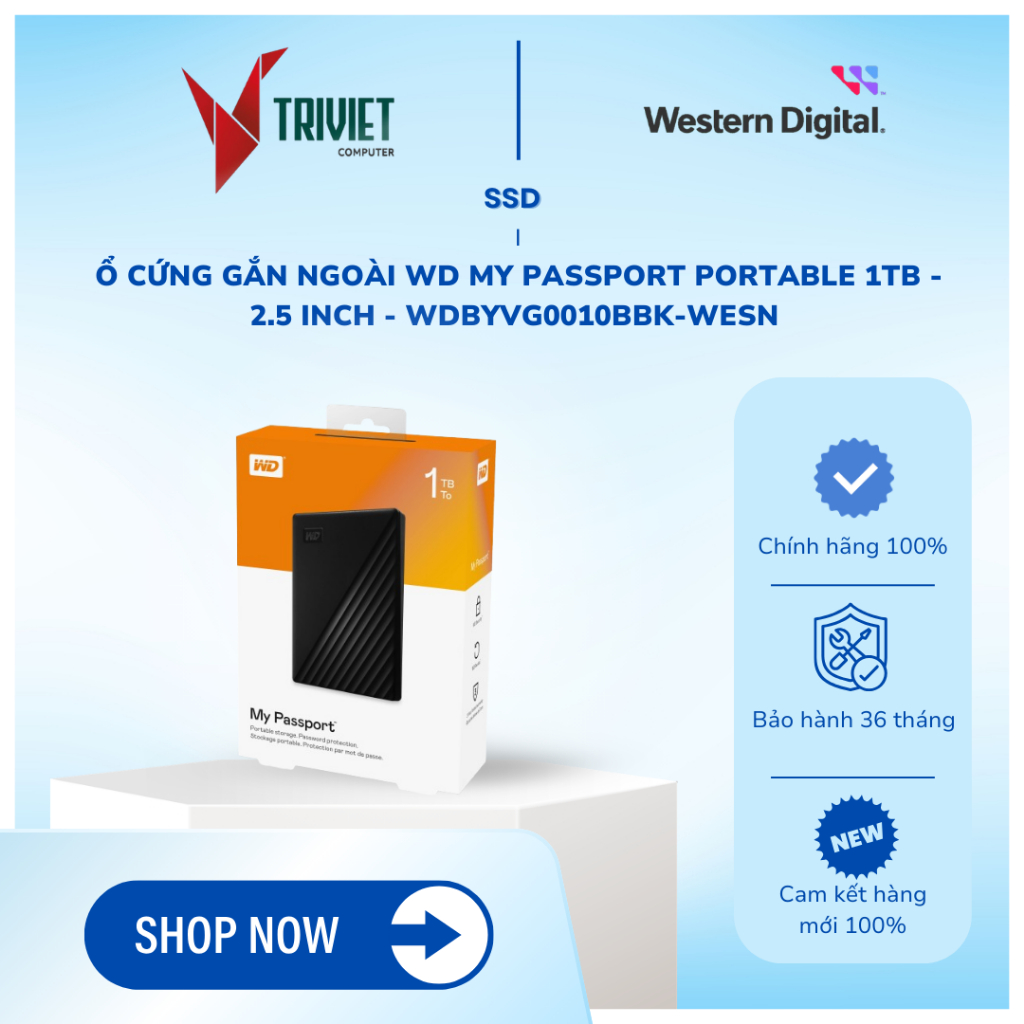 Ổ cứng gắn ngoài WD My Passport Portable 1TB - 2.5 inch - WDBYVG0010BBK-WESN