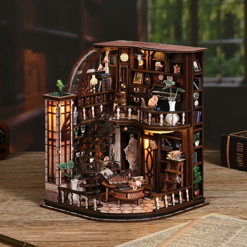 Mô hình lắp ráp "Bacchus Bookstore" làm bằng gỗ | Led cảm ứng