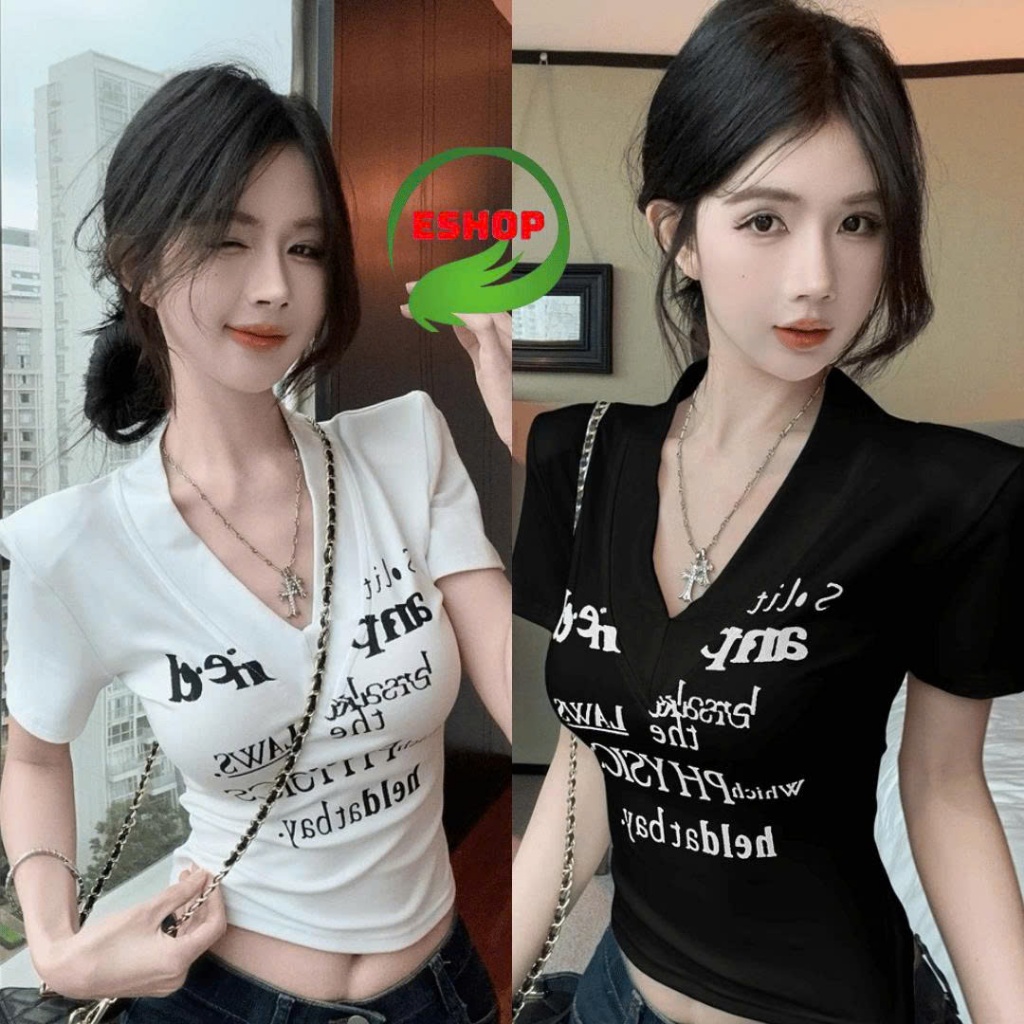 Áo thun cổ tim tay ngắn in chữ Bigsize MS550 ESHOP - Chất Thun Tăm Cotton Mềm Mịn