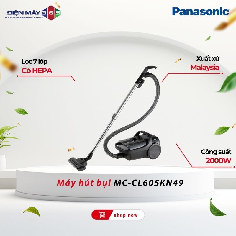 Máy hút bụi Panasonic MC-CL605KN49 không túi công suất mạnh, lọc HEPA