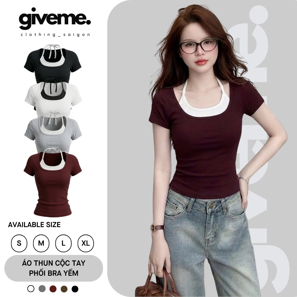 [SUMMER VIBE] Áo Thun Cotton Ôm Body 2 Lớp Cổ Vuông Phối Bra Dây Yếm Thắt Sau Cổ Tôn Dáng – Giveme.clothing_saigon | BigBuy360 - bigbuy360.vn