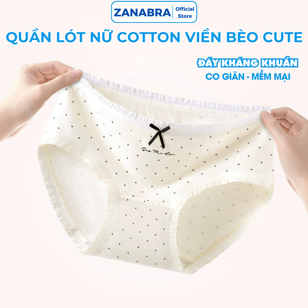[ DEAL HOT ] Quần lót cotton trơn phối viền nơ bèo, Quần chip nữ đáy lót kháng khuẩn 10A ZANABRA L5114