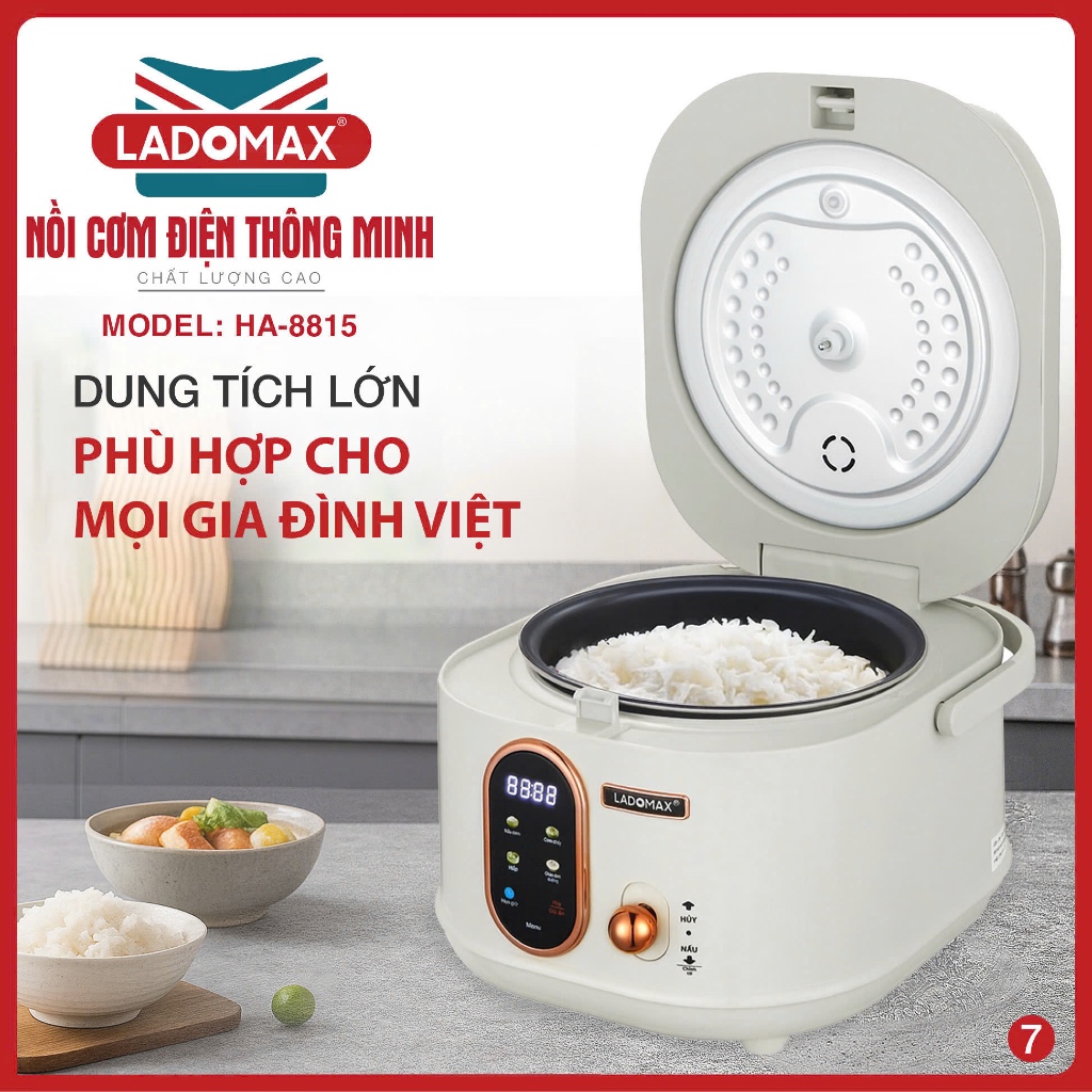 NỒI CƠM ĐIỆN TAY XÁCH THÔNG MINH LADOMAX Model: HA-8815 - Lòng Gang