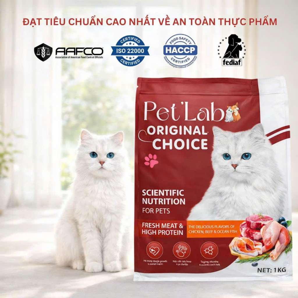 Hạt Cho Mèo Pet'lab Với 70% Protein Từ Động Vật Cao Cấp Giàu Dinh Dưỡng, Bổ Sung Taurine, Hỗ Trợ Tiêu Hóa
