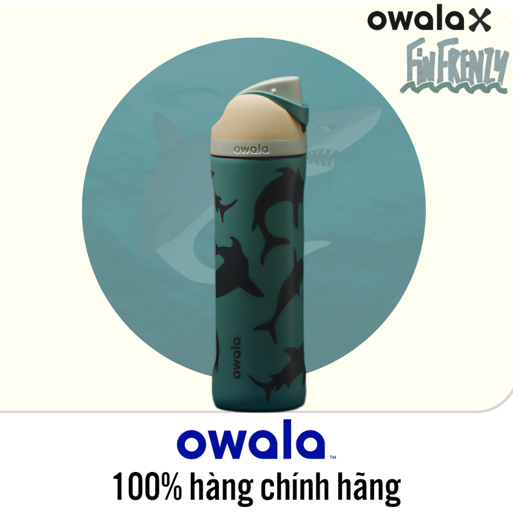 [ Hàng chính hãng ] Bình nước Owala Frenzy Shark FreeSip 24oz 32oz bằng thép không gỉ - Thương hiệu 