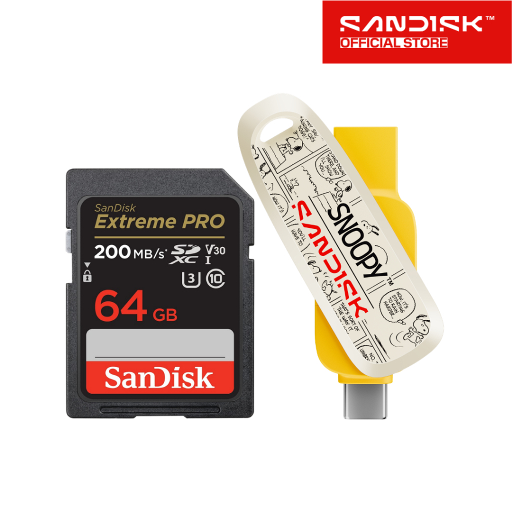 Combo Thẻ nhớ SD Sandisk Extreme Pro 64GB và USB 3.2 OTG Sandisk Snoopy Phone Drive Type-C SDDDC6 64