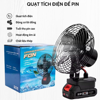 Quạt Tích Điện Lồng Sắt Để Bàn Pin 10cell Đế Pin 21V 2 Mức Gió Sử Dụng 12-18 Tiếng Kích Thước 8 Inch_Q4