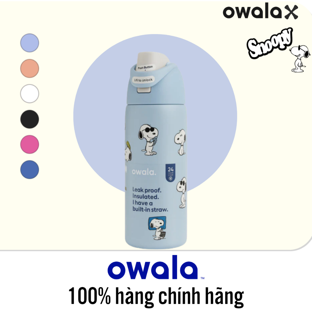 [ Hàng chính hãng ] Owala FreeSip Snoopy 24oz 32oz Bình nước bằng thép không gỉ – Chống rò rỉ, không