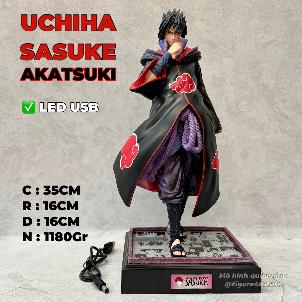 Mô hình Sasuke Akatsuki cao 35cm có đèn LED - Uchiha Sasuke mặc áo Akatsuki ver 3.0 - Figure Naruto