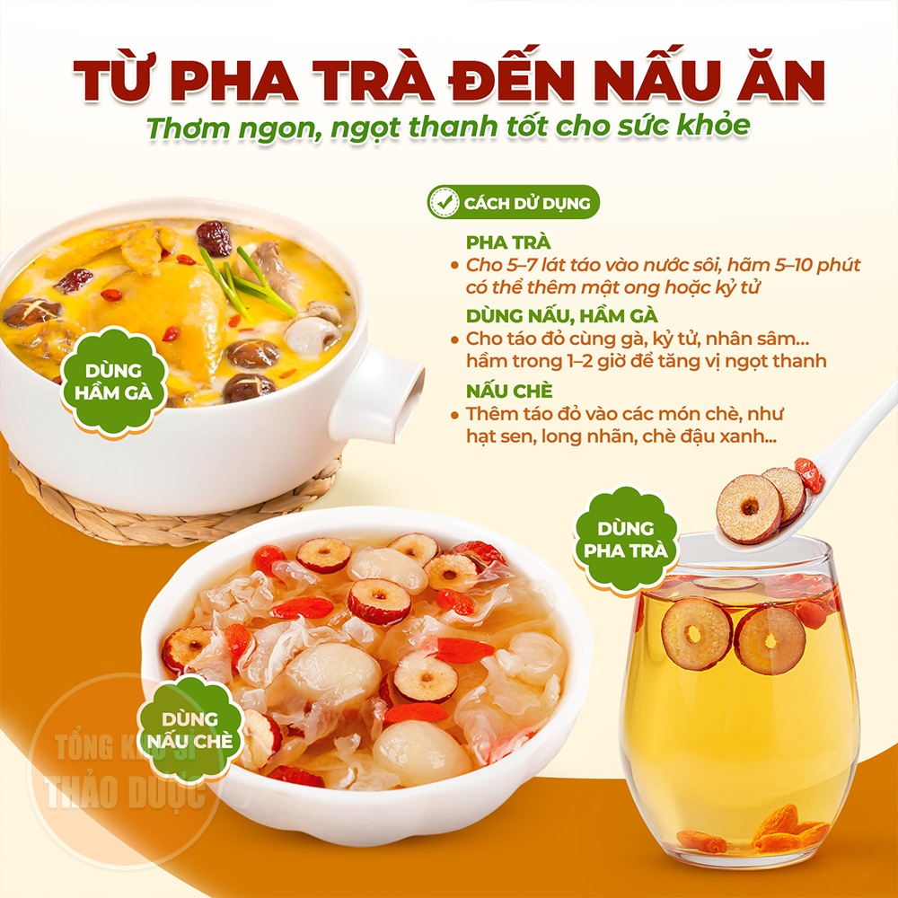 Táo đỏ thái lát 500g, táo đỏ Hàn Quốc sấy giòn, không tẩm đường, dùng pha trà, chưng yến, nấu chè