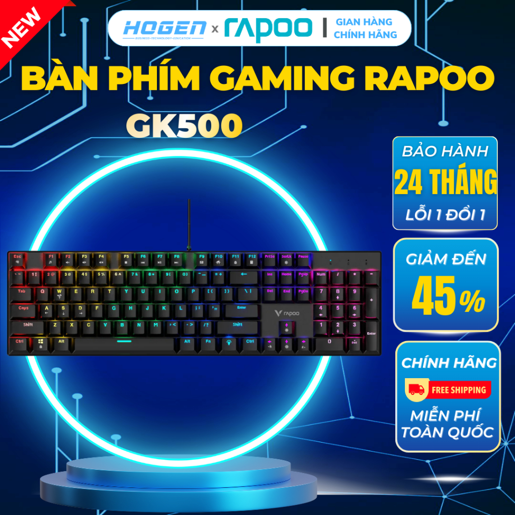 Bàn Phím Cơ Chơi Game GK500 LED RGB – Fullsize 104 Phím, Switch Cơ Học, LED Nhiều Hiệu Ứng, BH 24TH
