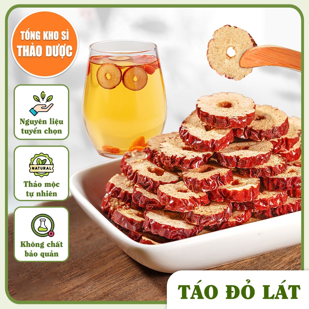Táo đỏ thái lát 100g, táo đỏ Hàn Quốc sấy giòn, không tẩm đường, dùng pha trà, chưng yến, nấu chè