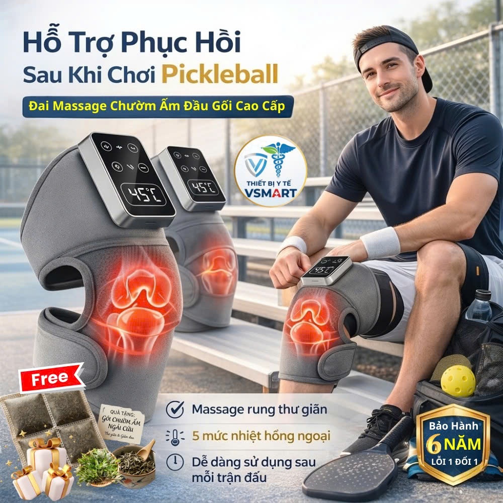 Máy Massage Chân Đầu Gối Chườm Nóng Ngải Cứu, Đai Quấn Đầu Gối Mát Xa Rung 3D Giảm Đau Buốt Khô Khớp