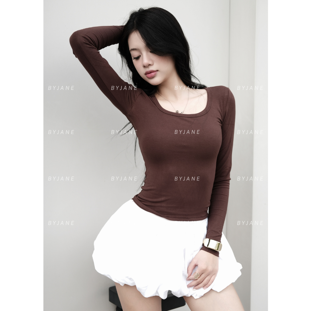 (XẢ KHO) Áo Thun Nữ Dài Tay Cổ Vuông Ôm Body Chất Cotton Co Giãn 4 Chiều Mềm Mịn Tôn Dáng Basic Sang Trọng BYJANE – 777 | BigBuy360 - bigbuy360.vn