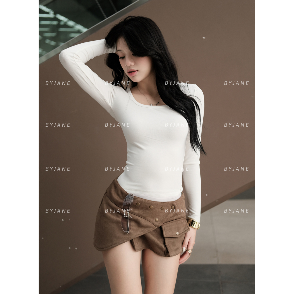 (XẢ KHO) Áo Thun Nữ Dài Tay Cổ Vuông Ôm Body Chất Cotton Co Giãn 4 Chiều Mềm Mịn Tôn Dáng Basic Sang Trọng BYJANE – 777 | BigBuy360 - bigbuy360.vn