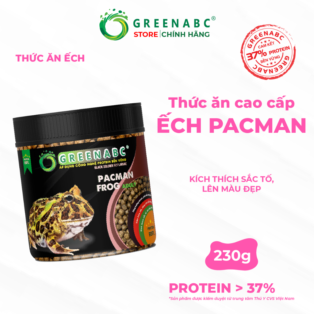 Thức ăn Ếch Pacman GREENABC – Đạm 37% giúp tiêu hóa tốt, tăng kích thước, lên màu đẹp, ăn ngon – Hộp
