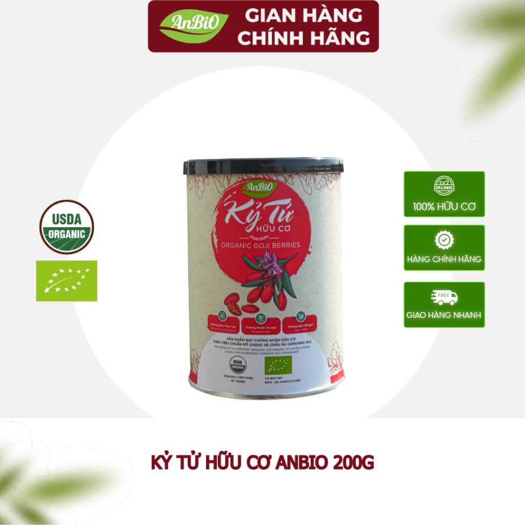 {CHÍNH HÃNG ANBIO} Kỷ tử hữu cơ Anbio 200g (hàng chuẩn size to) - Giấy Chứng Nhận Hữu Cơ EU