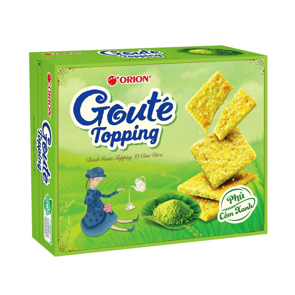 BÁNH GOUTE TOPPING VỊ CỐM DỪA HỘP 297,6G (16 GÓI)/ GOUTE PHỦ CỐM XANH