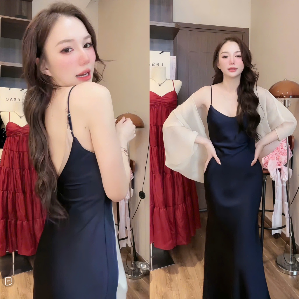 Đầm lụa 2 dây tô châu , dáng dài 150cm cả dây , 2 lớp ở v1, 1 lớp thân váy ( MÃ 3325 ) | BigBuy360 - bigbuy360.vn