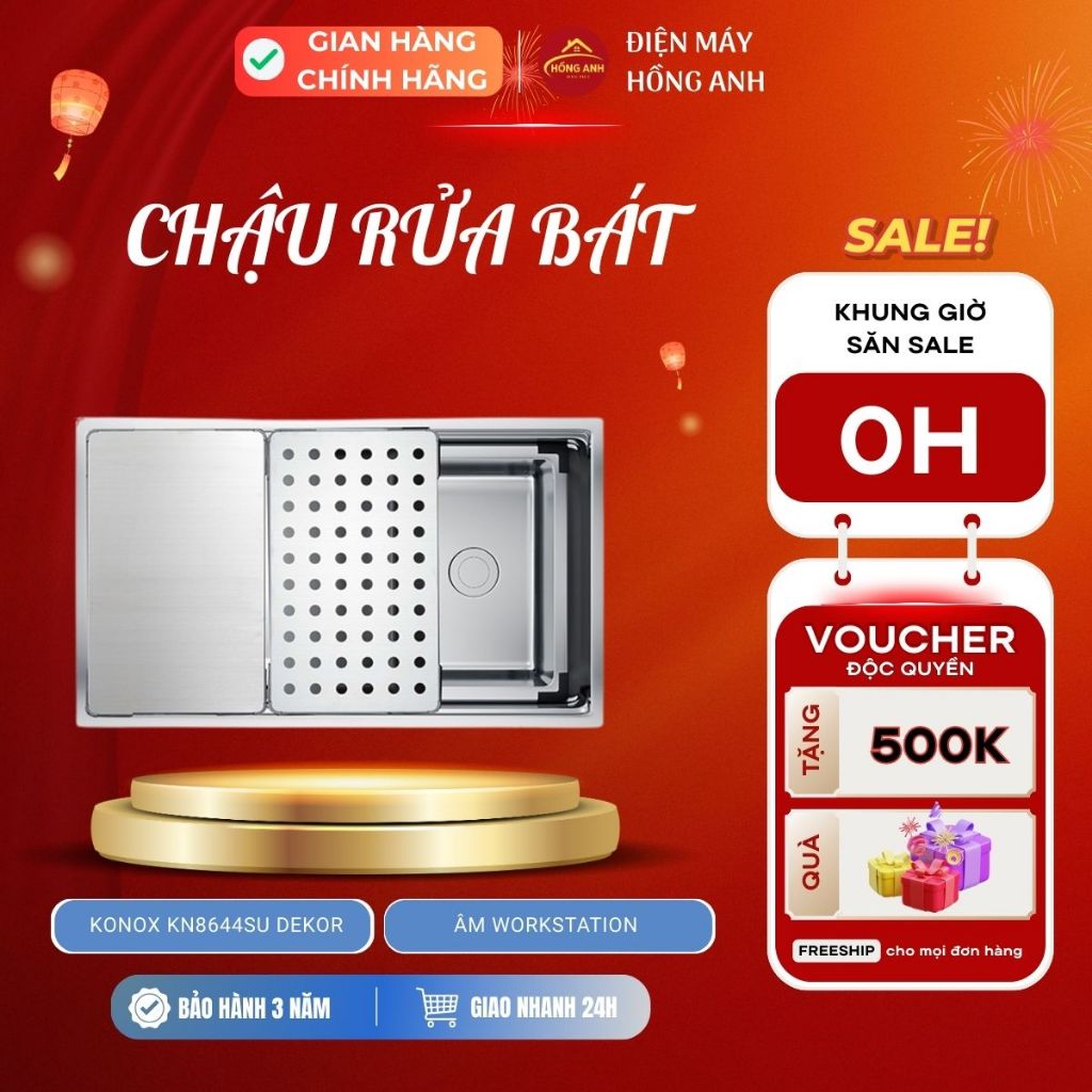 Chậu rửa bát inox Konox KN8644SU Dekor, âm workstation chống xước cao cấp, chống oxi hóa, an toàn
