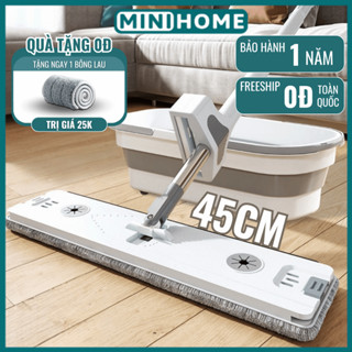 Cây lau nhà tự vắt bàn lau lớn 45cm tiện lợi chổi lau nhà 3 trong 1 lau khô đa năng cây lau nhà vắt phẳng GOMOP M1