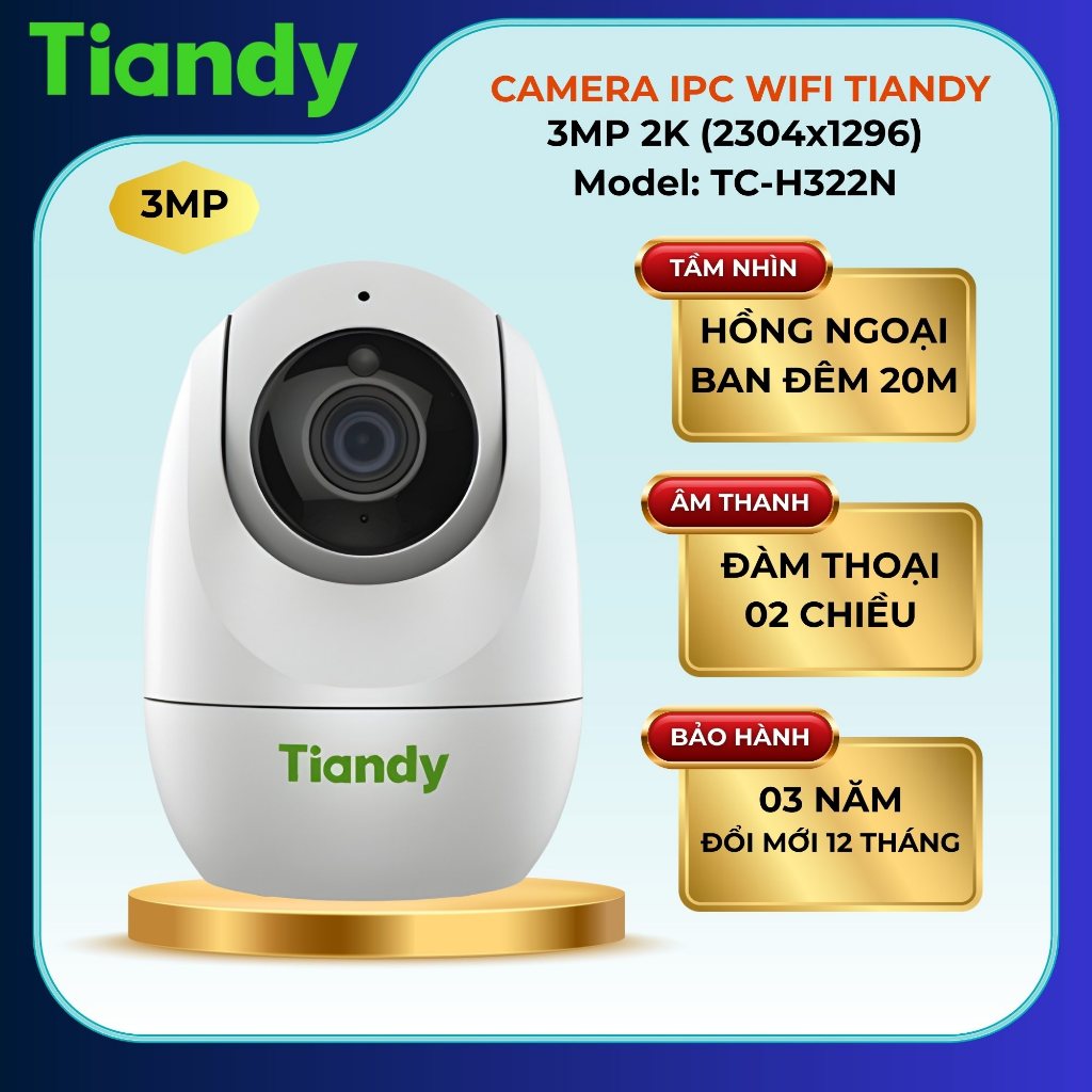 Camera Wifi Tiandy Series 9 TC-H322N | TC-H332N | TC-H342N (2MP/3MP/4MP) - Xoay 360 độ, Màu Ban Đêm