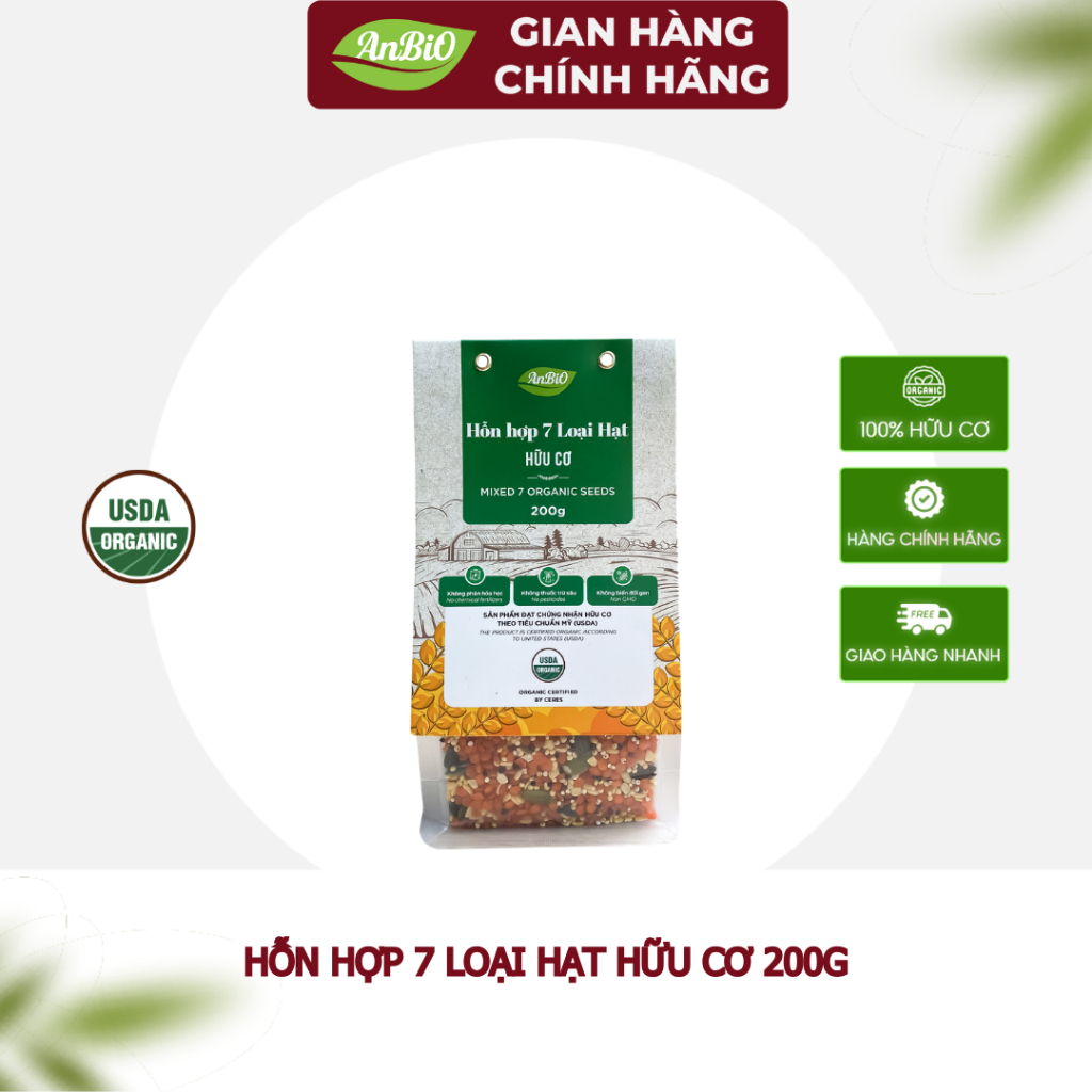 {CHÍNH HÃNG ANBIO} Hỗn hợp 7 loại hạt hữu cơ Anbio 200g - Chứng nhận hữu cơ USDA của Mỹ