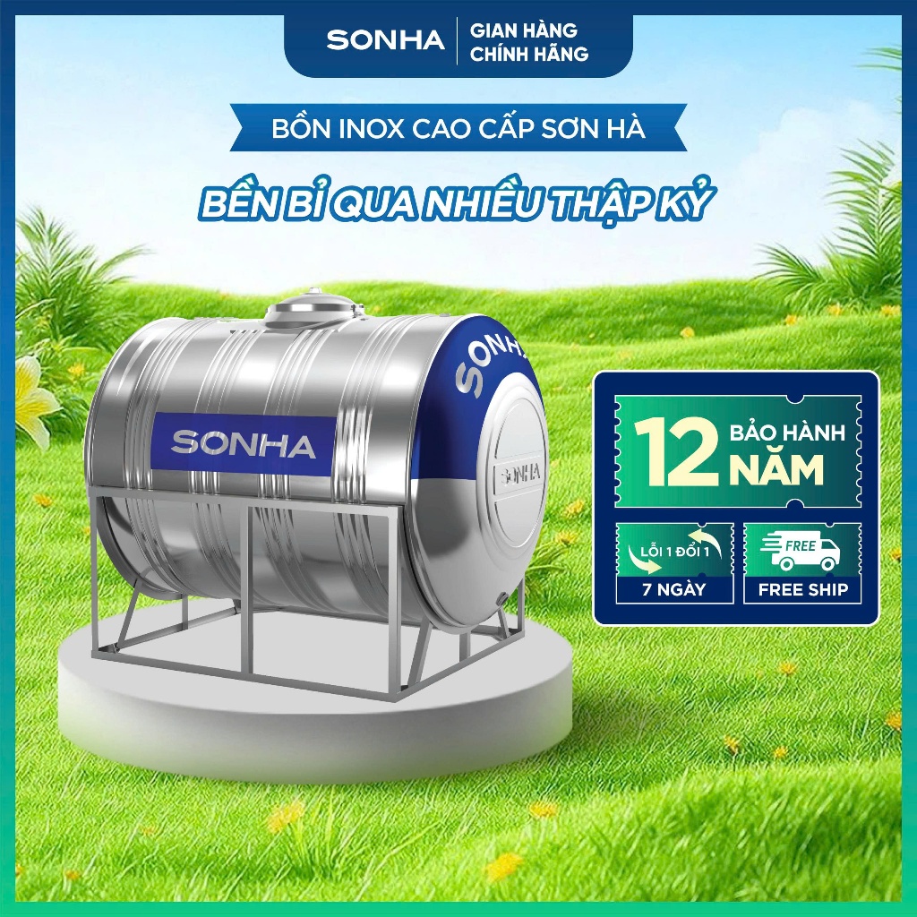 [Giao Hà Nội & Bắc Ninh] Bồn Nước Inox Sơn Hà Ngang 500l - 700l - 1000l - 1500l - 2000l - Bảo Hành 1