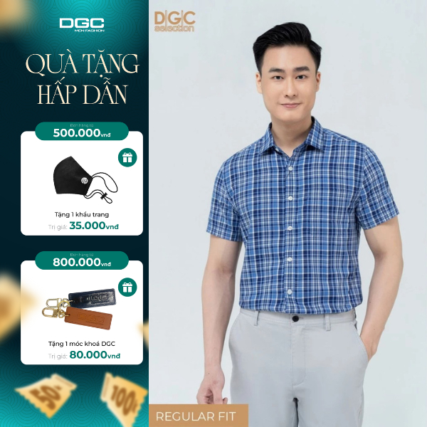 Áo Sơ Mi Ngắn Tay DGC Dáng Suông Kẻ Caro Phong Cách Trẻ Trung  - SASNBB33M