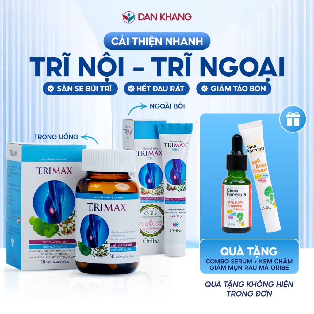 Viên uống cải thiện trĩ gel bôi trĩ giúp co búi trĩ, giảm nhanh các triệu chứng của bệnh trĩ Trimax