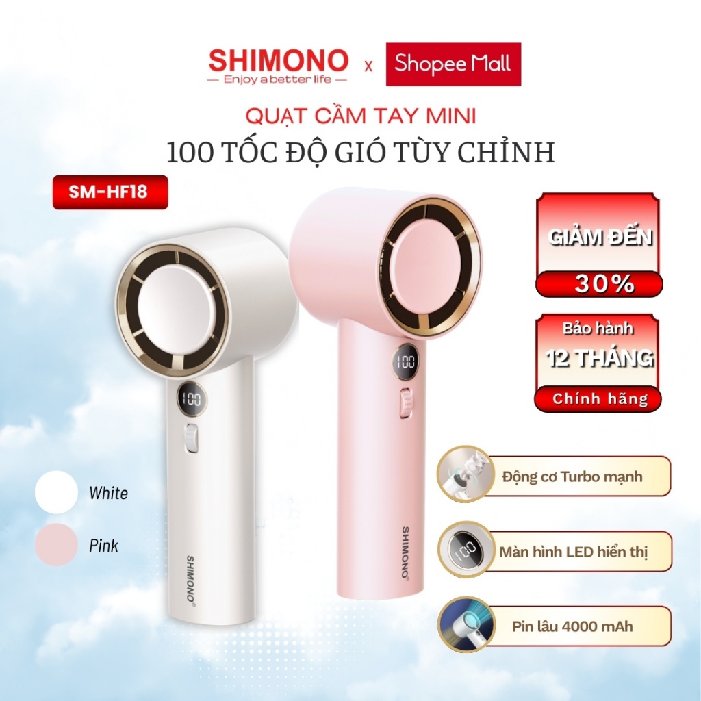 SHIMONO Quạt Cầm Tay Mini SM-HF18 100 Tốc Độ Gió Pin 4000mAh Sử Dụng 10 Tiếng Tặng Kèm Dây Đeo