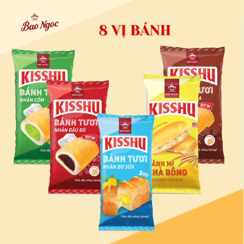 [8 vị] Bánh mì có nhân nhiều vị mặn ngọt Bảo Ngọc bơ cốm socola đậu đỏ chà bông 40 đến 70g