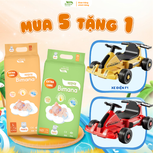 [5E] - [TẶNG XE ĐIỆN F1] - Tã Bỉm Bimana Extra Care Mỏng Thoáng Thấm Hút Tốt, Đủ size,