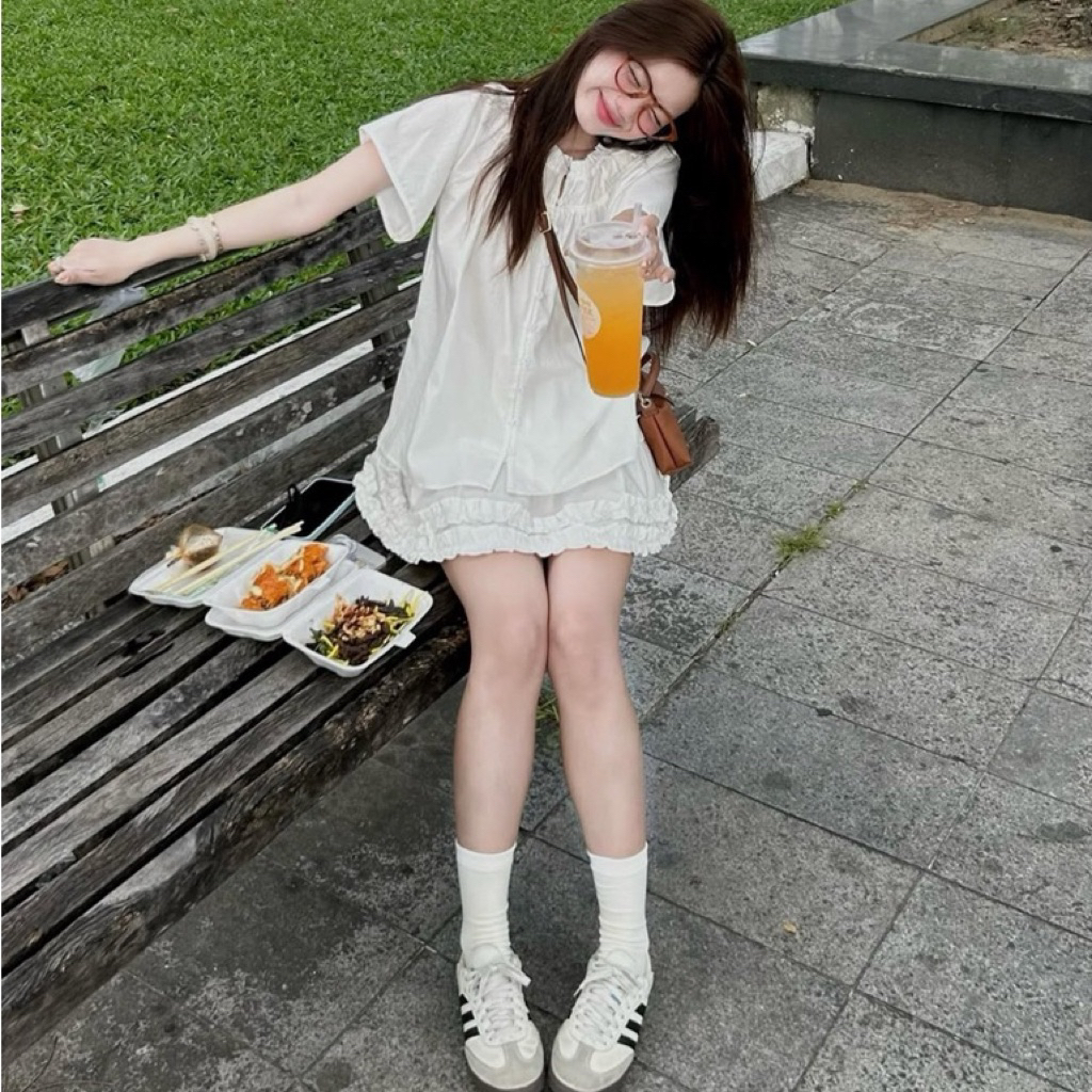 (Hàng loại 1) Set áo babydoll nhún kèm chân váy tầng bèo BABI SET | BigBuy360 - bigbuy360.vn
