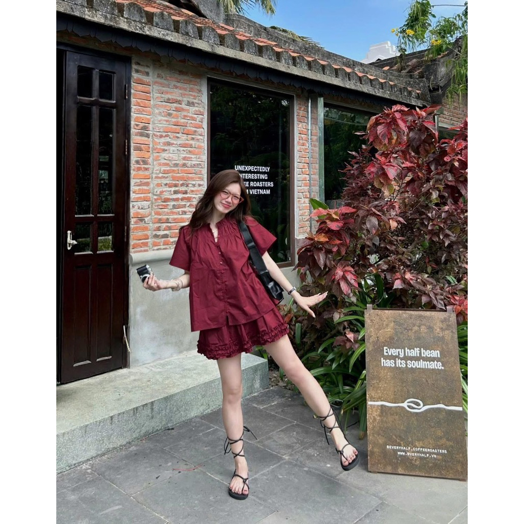 (Hàng loại 1) Set áo babydoll nhún kèm chân váy tầng bèo BABI SET | BigBuy360 - bigbuy360.vn