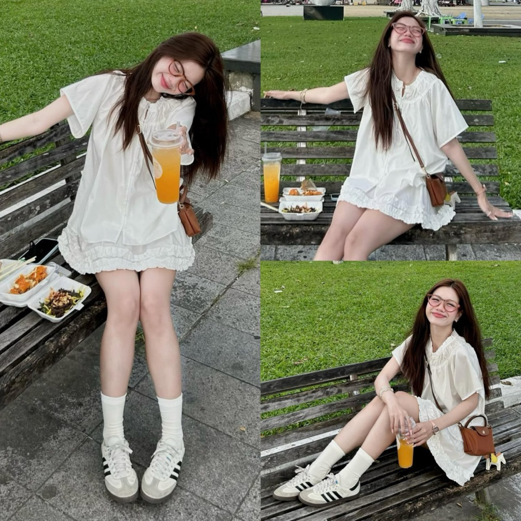 (Hàng loại 1) Set áo babydoll nhún kèm chân váy tầng bèo BABI SET | BigBuy360 - bigbuy360.vn