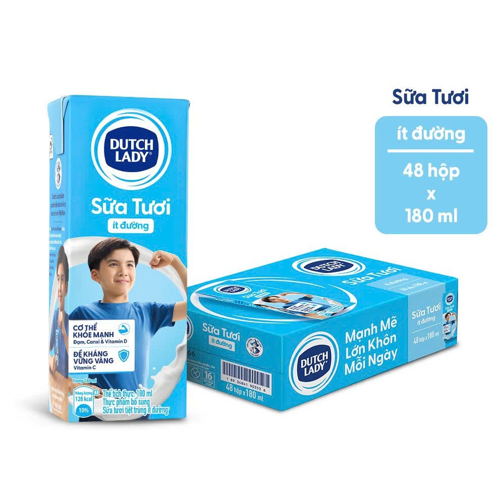 Thùng Sữa Dutch Lady 180ml Không Đường/Ít Đường 48 hộp x180ml- Hàng chính hãng