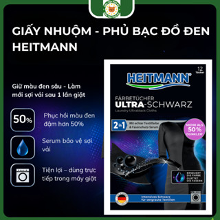 Giấy giặt nhuộm đen quần áo Heitmann Ultra Schwarz 2in1 – Khôi phục màu đen, chống phai màu [Hàng Đức]