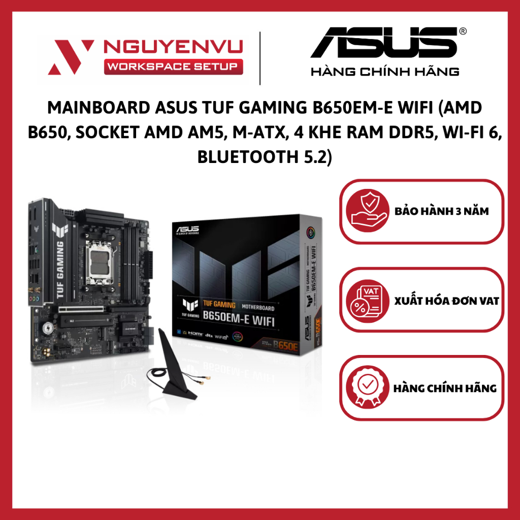 Mainboard ASUS TUF GAMING B650EM-E WIFI (AMD B650, Socket AMD AM5, m-ATX, 4 Khe RAM DDR5) - Hàng Chí