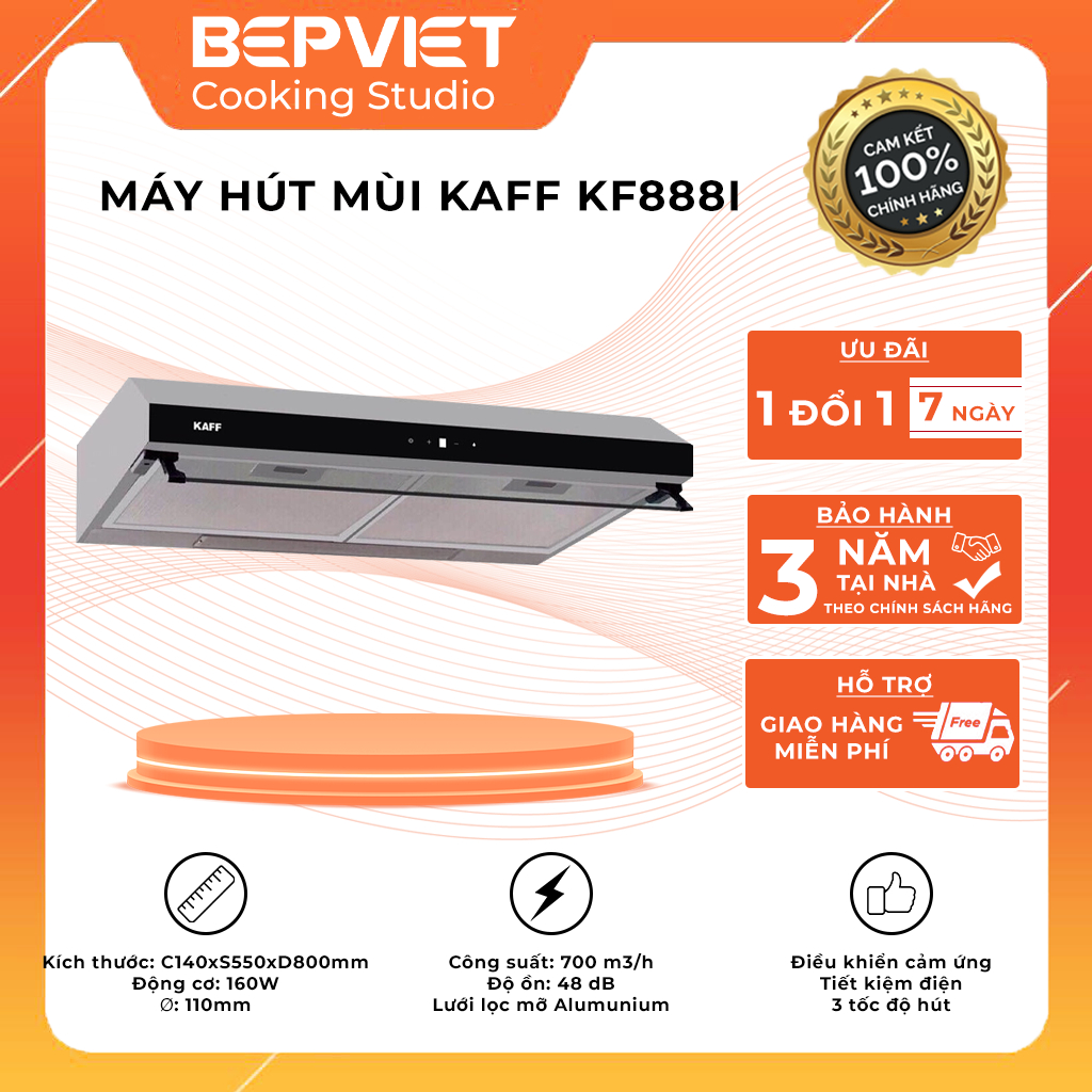 Máy hút mùi cổ điển Kaff KF888I [kích thước ngang 800mm công suất 700m3/h]