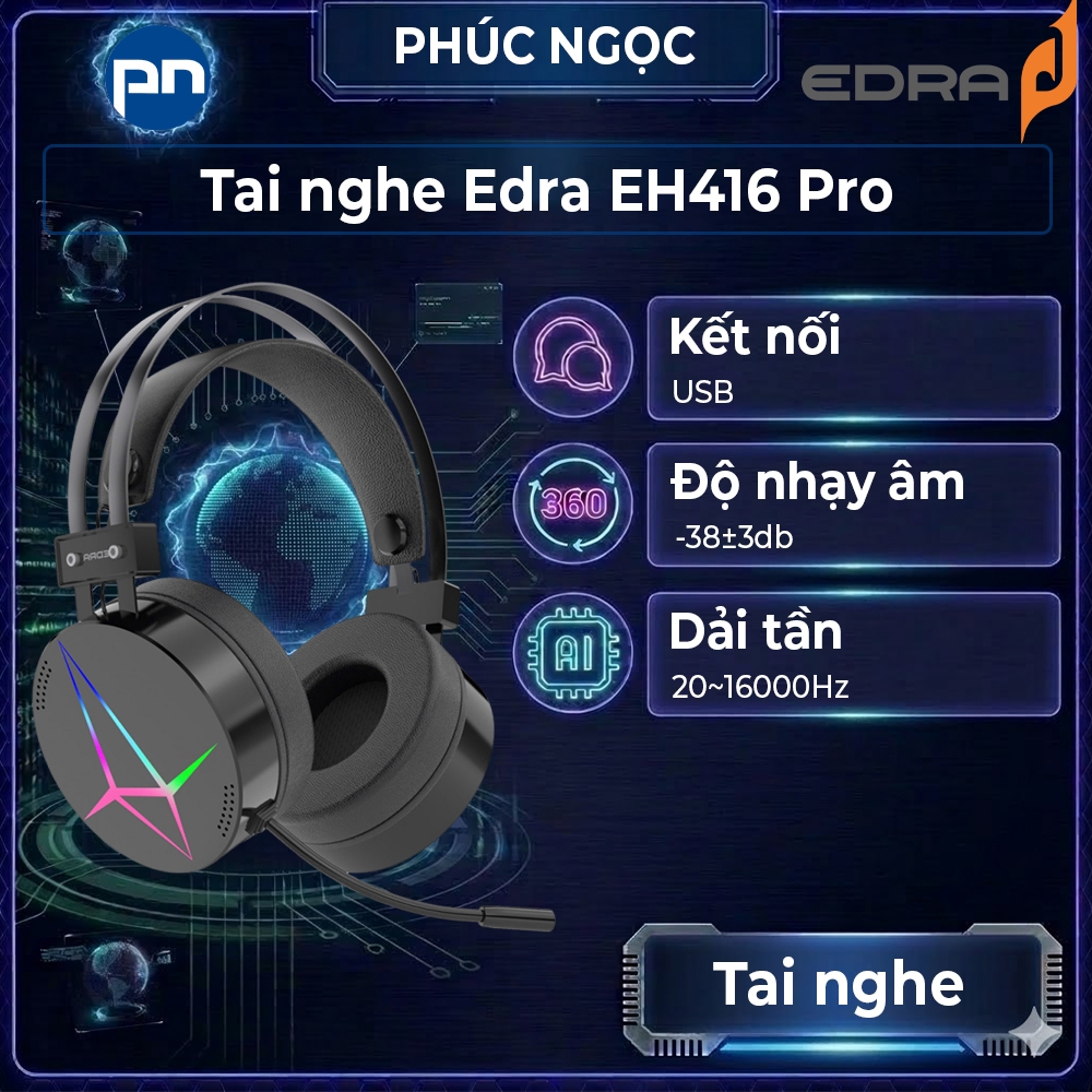 Tai nghe Edra EH416 Pro, tai nghe gaming đệm da, ôm tai, có mic chính hãng - Phúc Ngọc